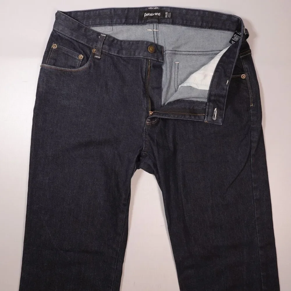 Betabrand Commuter Jeans Blue Denim Straight Leg Slim Reflective Mens 34x30